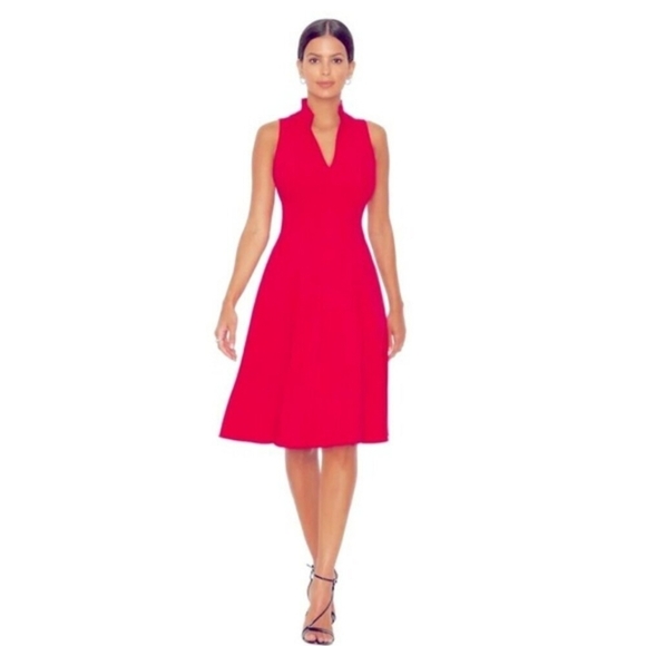NWT Black Halo Fit & Flare V-neck Knee Length Dress in Snap Dragon Red Size 2 - Picture 1 of 11